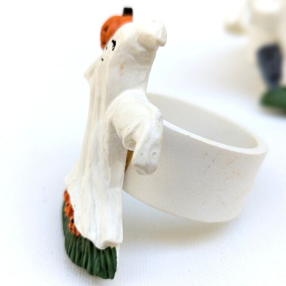 Set of 3 Vintage Halloween Ghost Napkin Rings – Jack-o’-Lantern Stoneware - Picture 6 of 8